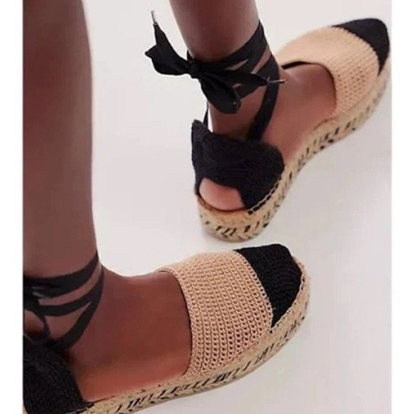 NIB! Free People Island Time Wrap Espadrilles Black/Tan - Size EU 39 / US 8.5 - Picture 2 of 12